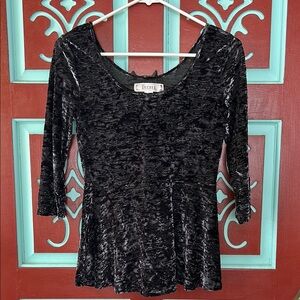 Decree Black & Charcoal/Purple Fitted & Flared Embellished  velour Blouse size M